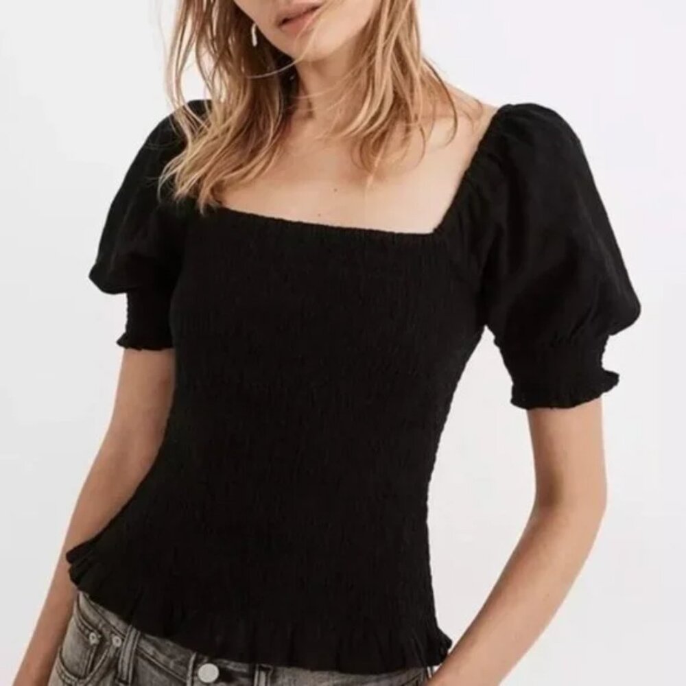 Madewell Lucie Puff-Sleeve Smocked Bodice Top